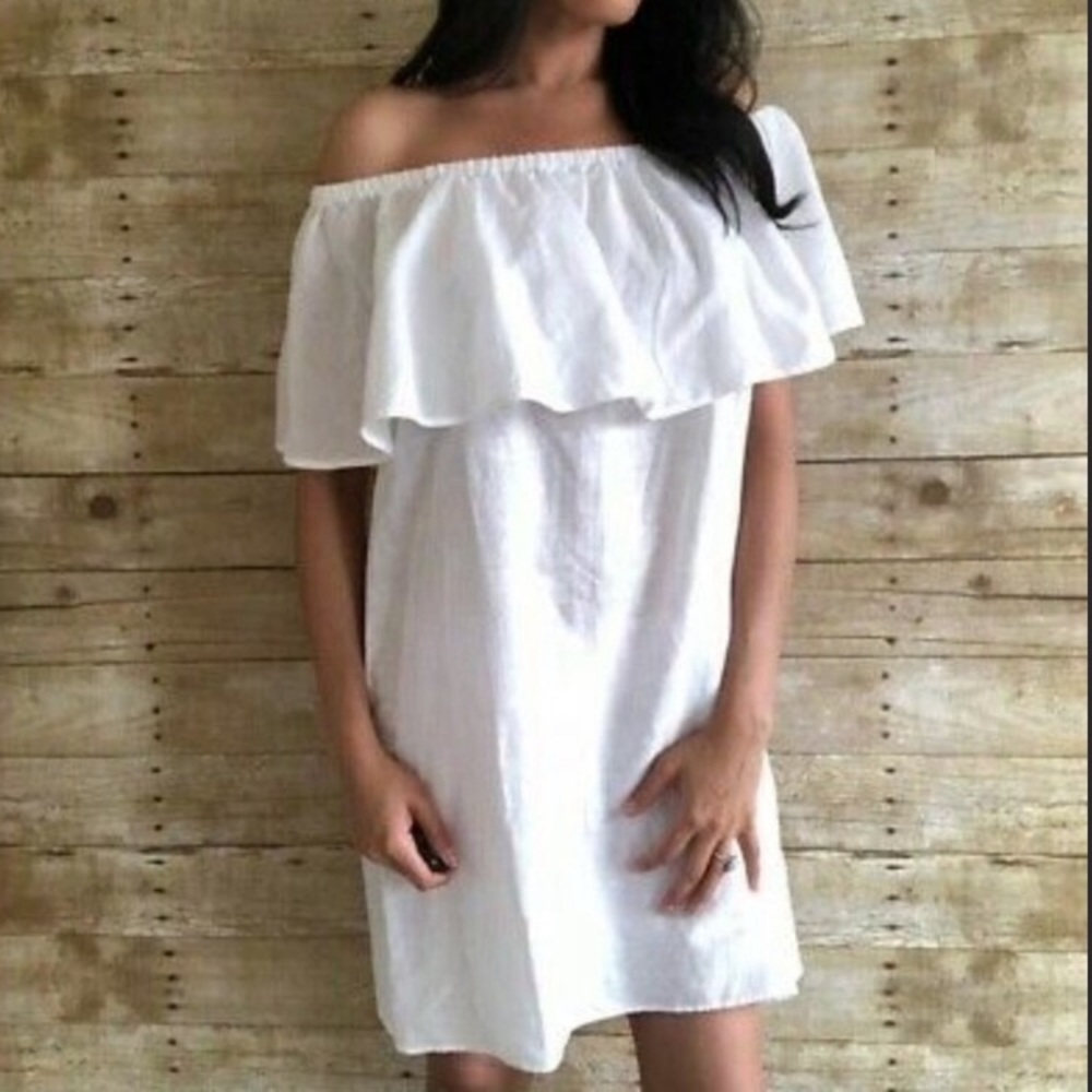 NWT J. Crew White Linen Off the Shoulder Dress XS